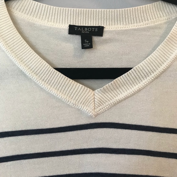 Talbots Petite White and Blue Striped Sweater-SP - Picture 3 of 4